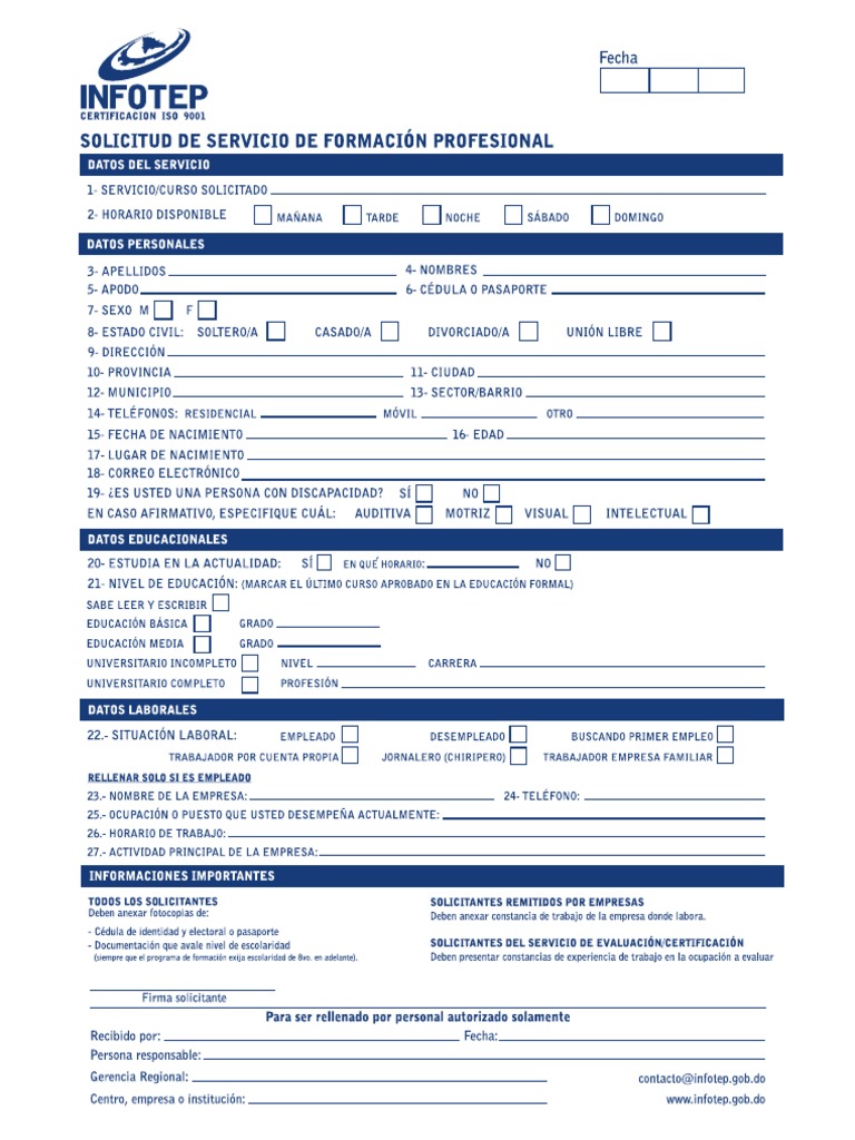 Qué tipo de información contiene el Formulario Infotep