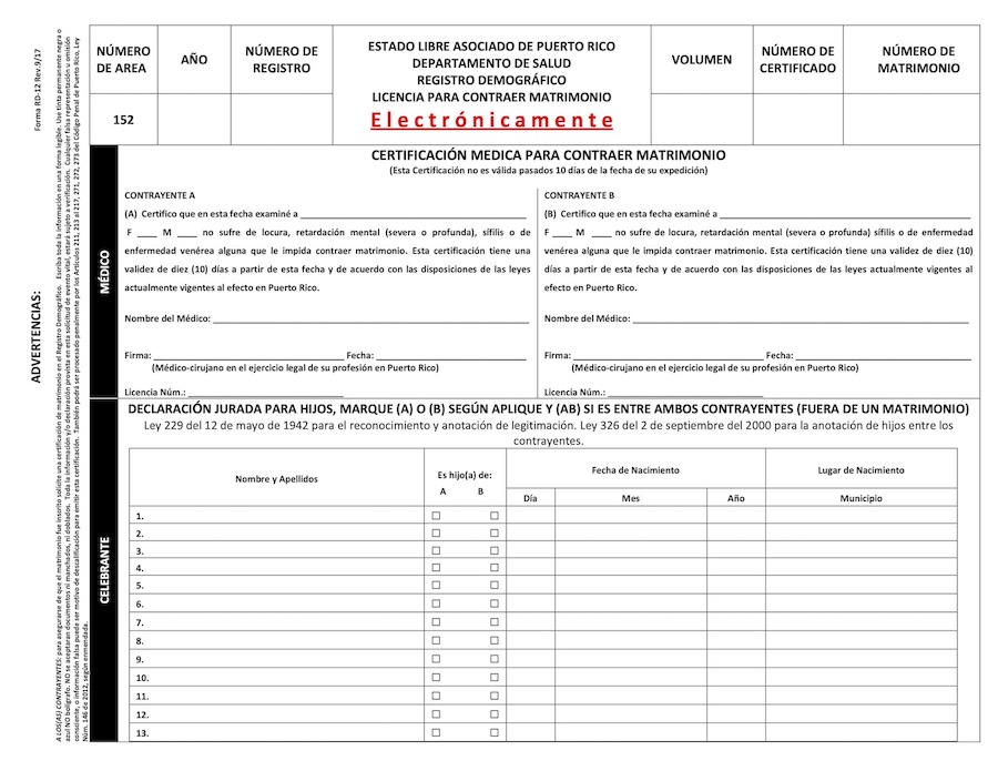 Qué es el Formulario RD-12 Licencia Matrimonial